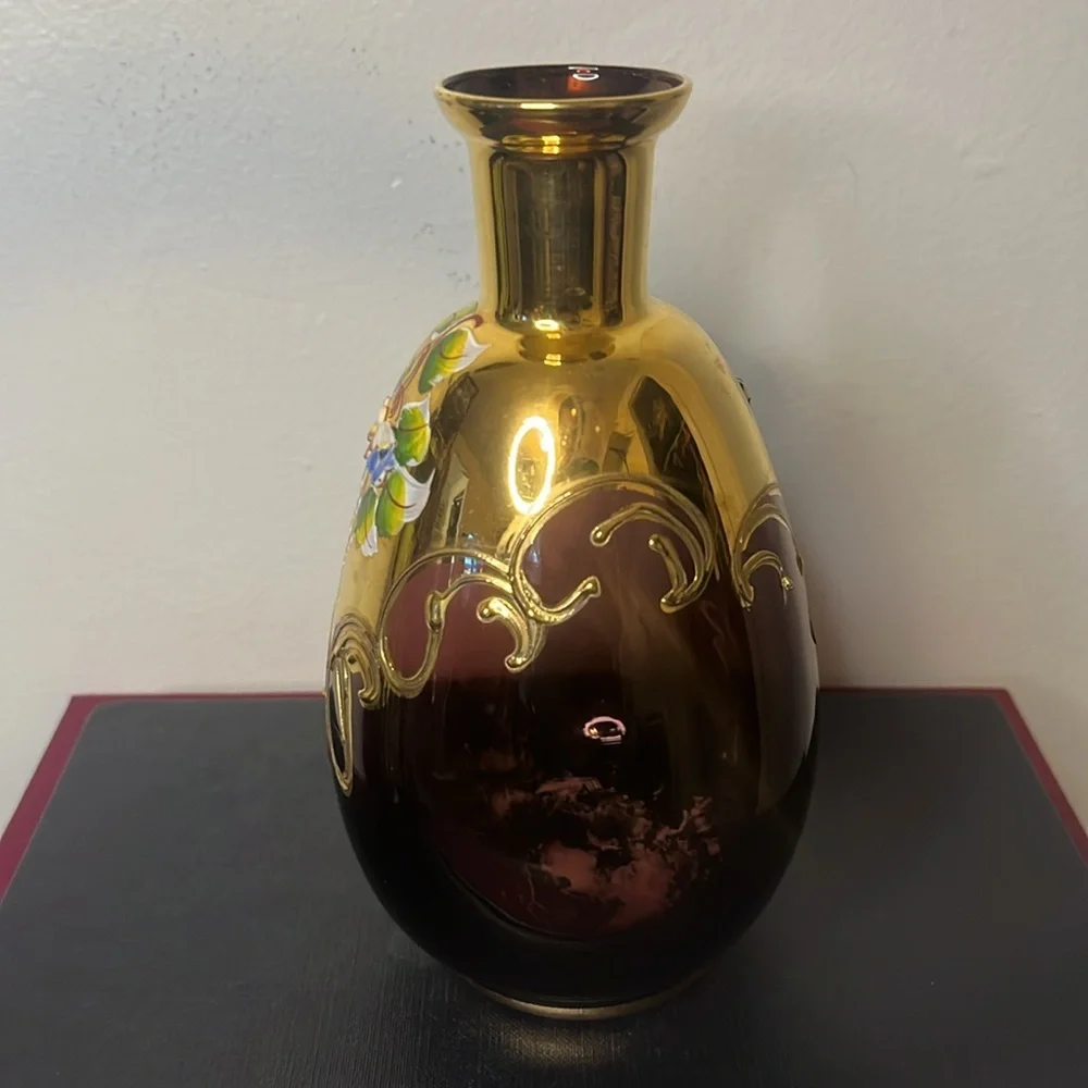 Bohemian Czech Art Glass Moser‎ Style Amethyst Floral Decanter (No Stopper)